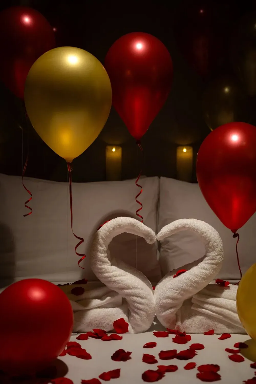 Birthday balloon decoration in a hotel room